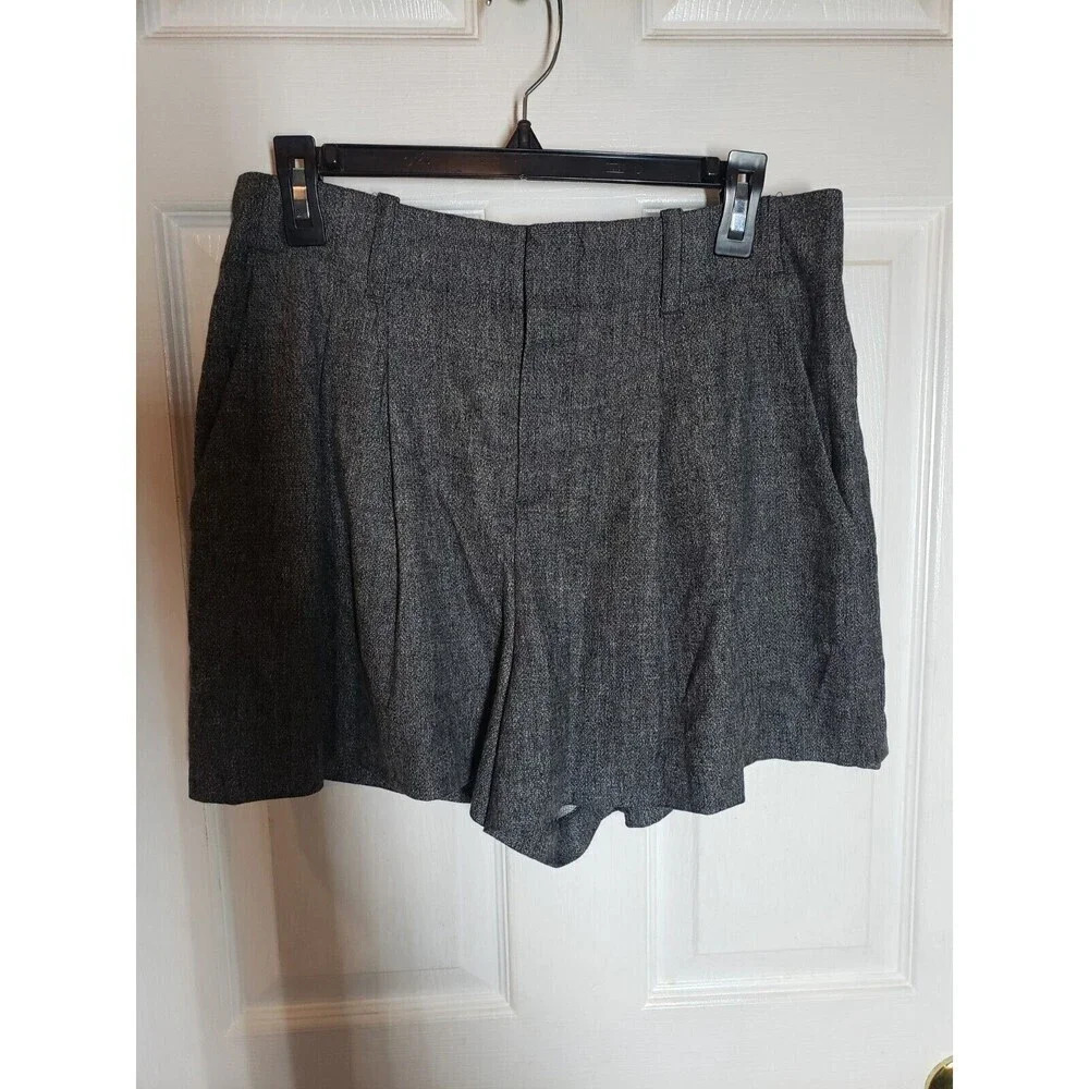 Alice + Olivia Eloise Charcoal Pleated Wool Blend Trouser Shorts Women's Sz 10